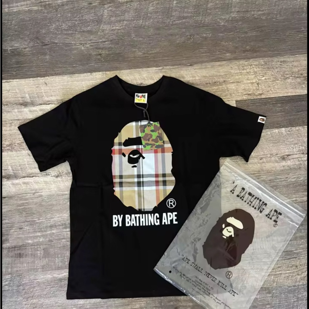 Bape Black Short Sleeve Tee with Camo Ape Head